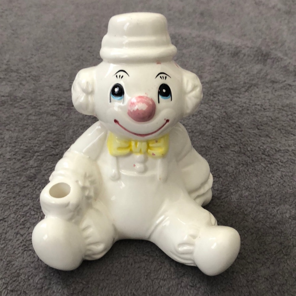 Vintage Russ Gloss White Clown Coin Bank & Pencil Holder